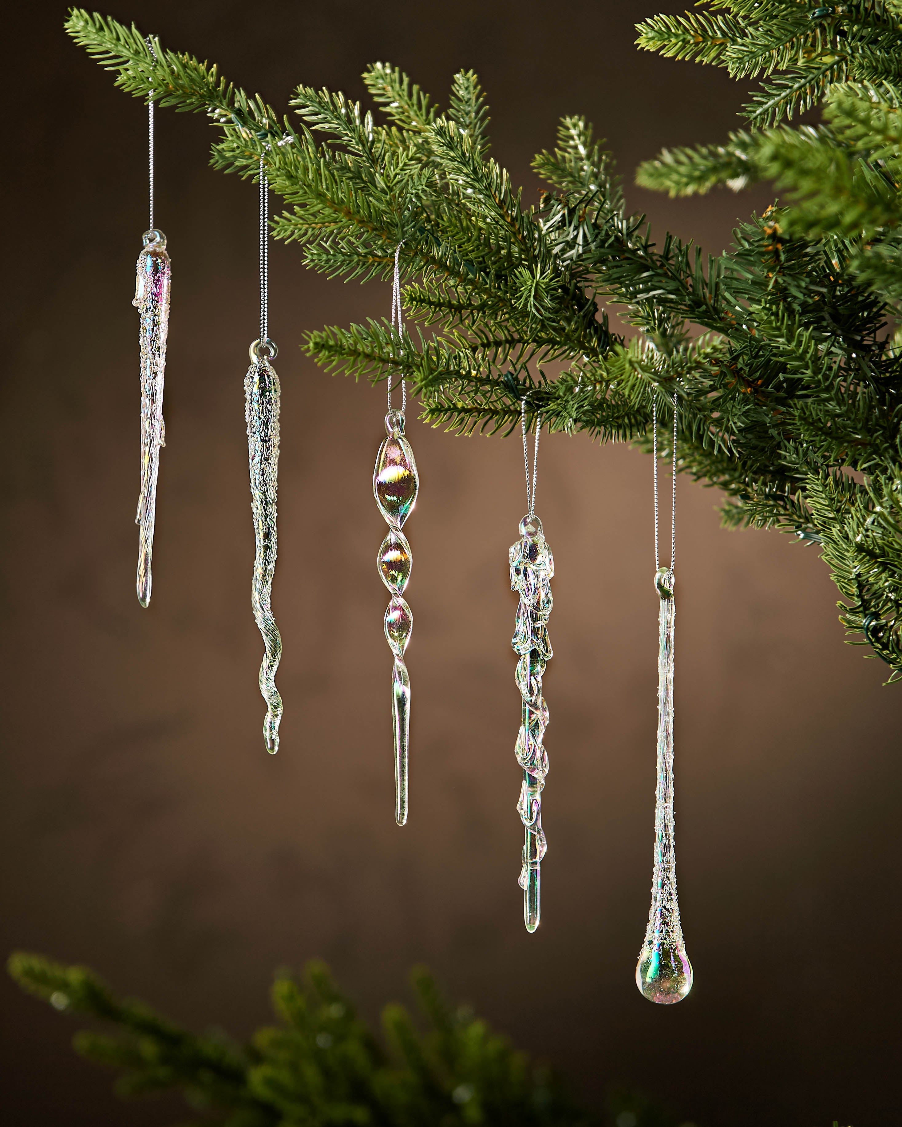 Set of 20 Iridescent Glass Icicle Decorations