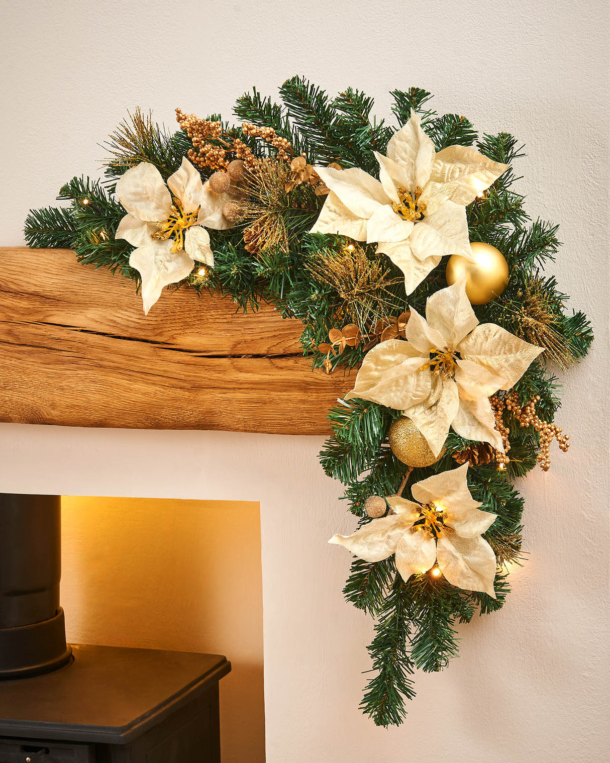Pre-Lit Decorated Garland Arch, Cream/Gold, 3 ft