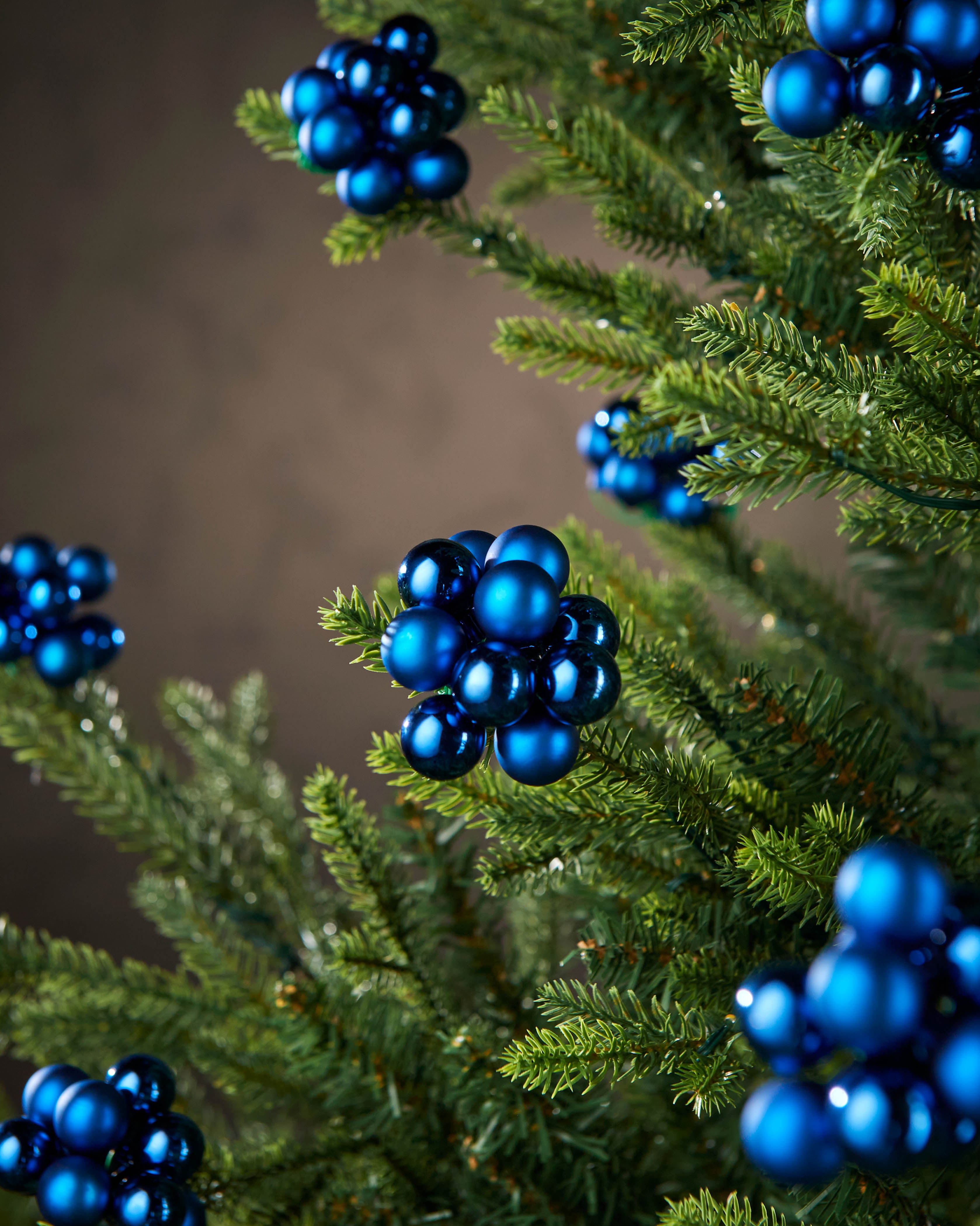 Set of 10 Glass Berry Cluster Baubles, Navy