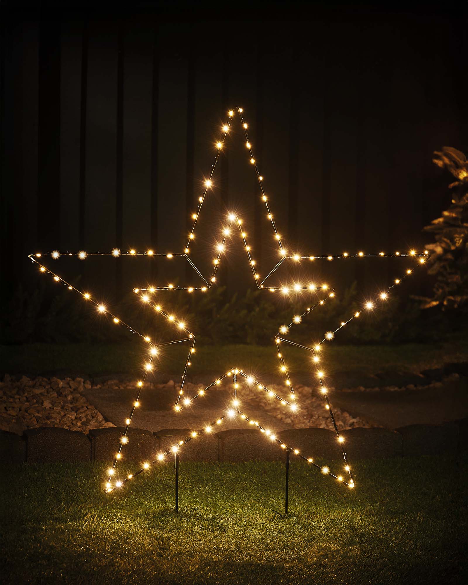 Black LED Christmas Star Light Silhouette, Warm White
