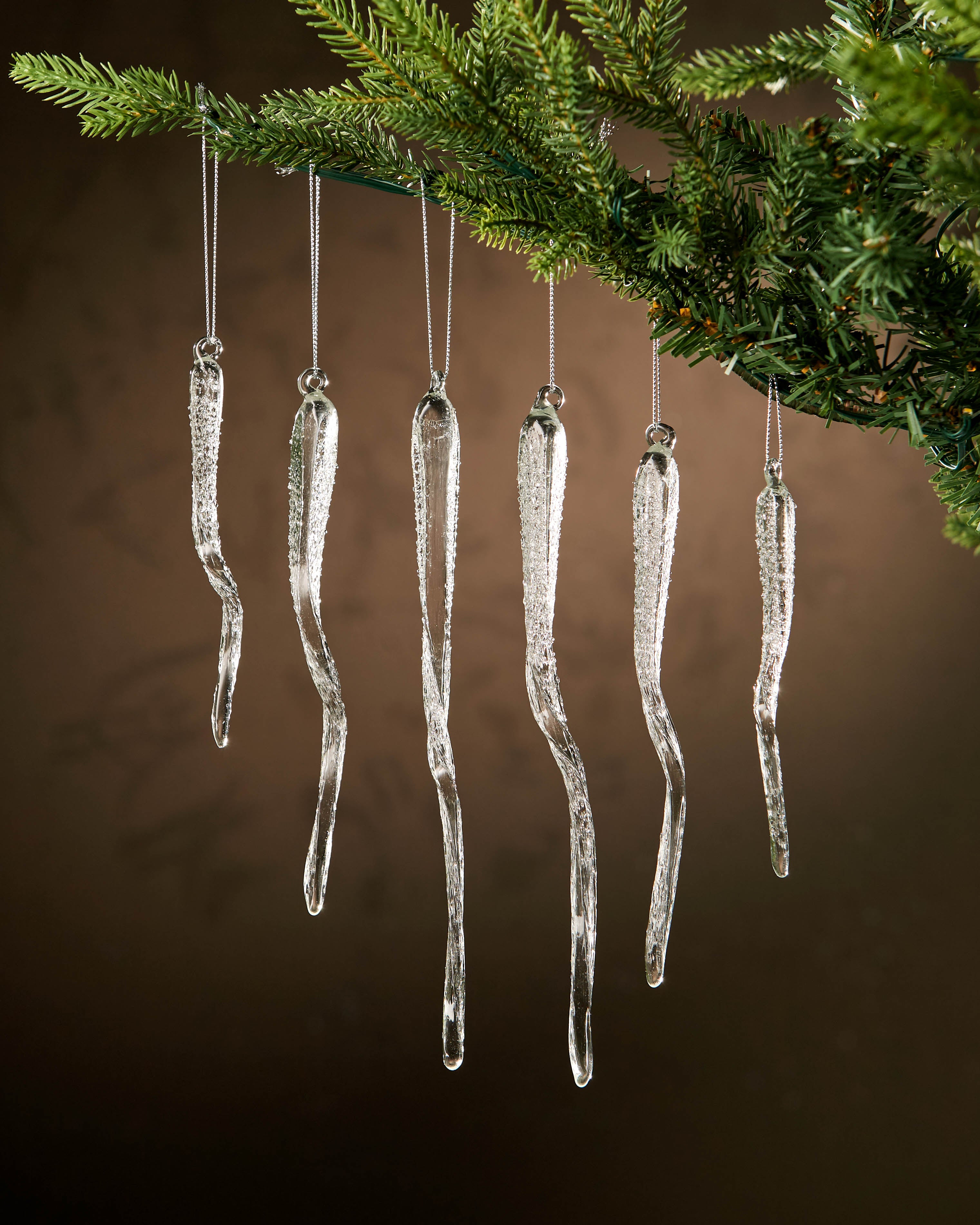 Set of 6 Frosted Glass Icicles, 25 cm