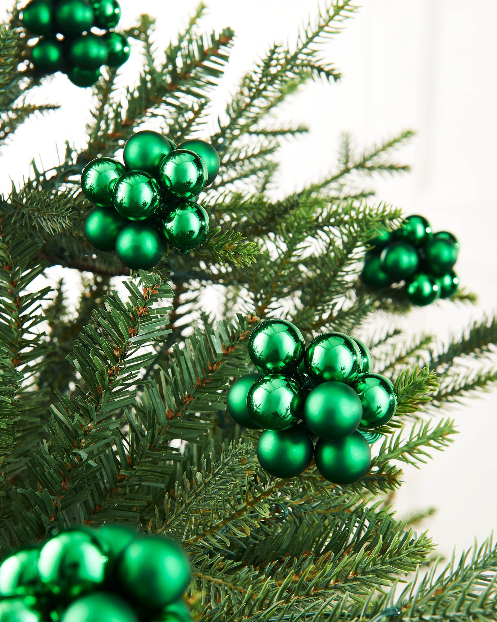 Ten Christmas Green Glass Berry Cluster Baubles