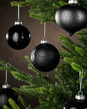 Set of 6 Glass Baubles, Black, 10 cm
