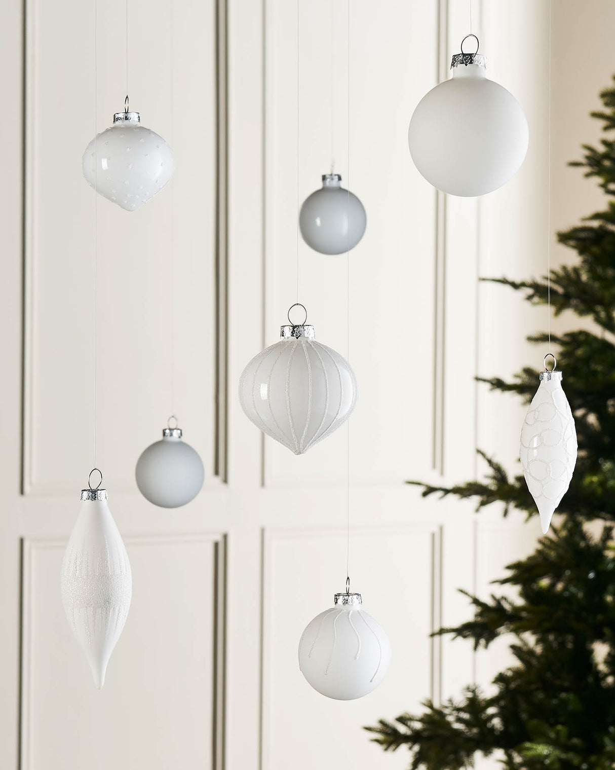 Twenty White Glass Baubles