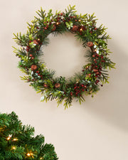 Pre-Lit Natural Mixed Tip Wreath, 60 cm