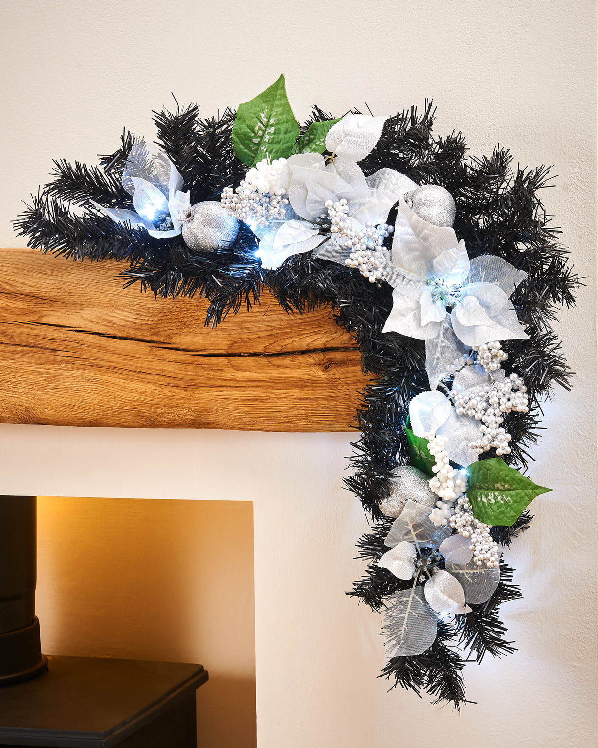 Pre-Lit Decorated Garland Arch, Black/Silver, 3 ft