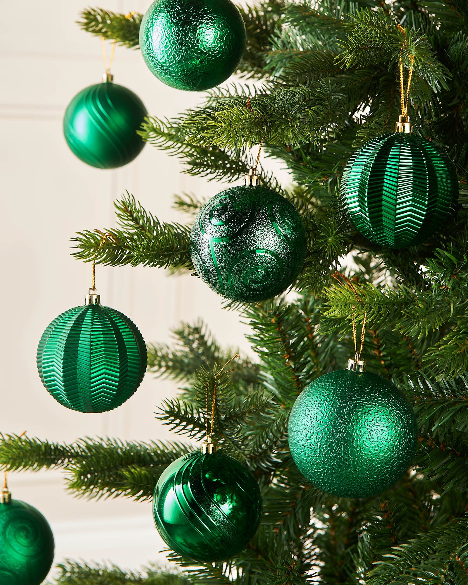 Sixteen Christmas Green Shatterproof Baubles, 8 cm