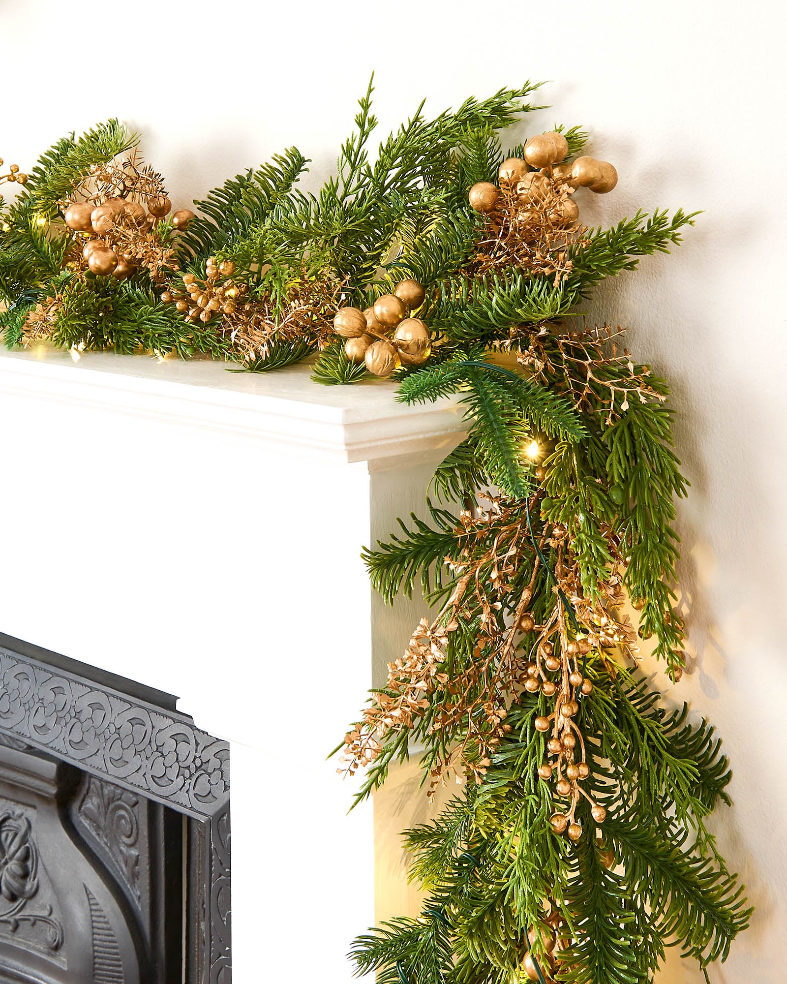 Pre-Lit Gold Berry Mixed Tip Garland, 9 ft