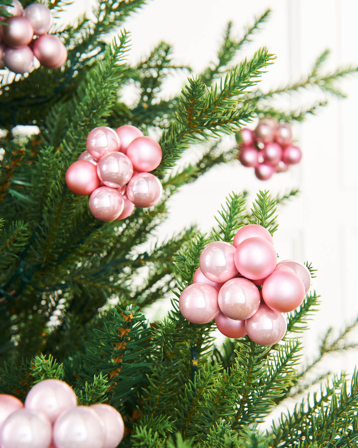 Ten Baby Pink Glass Berry Cluster Baubles