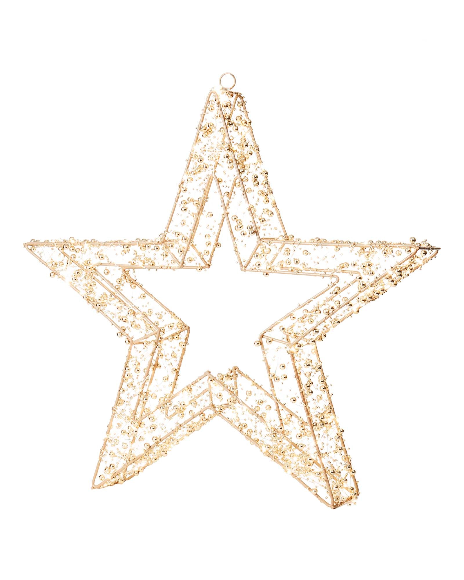 Pre-Lit Beaded Gold Star, 50 cm