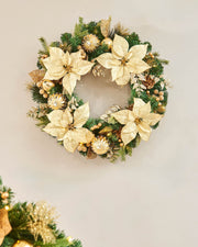Pre-Lit Decorated Wreath, Cream & Gold, 60 cm