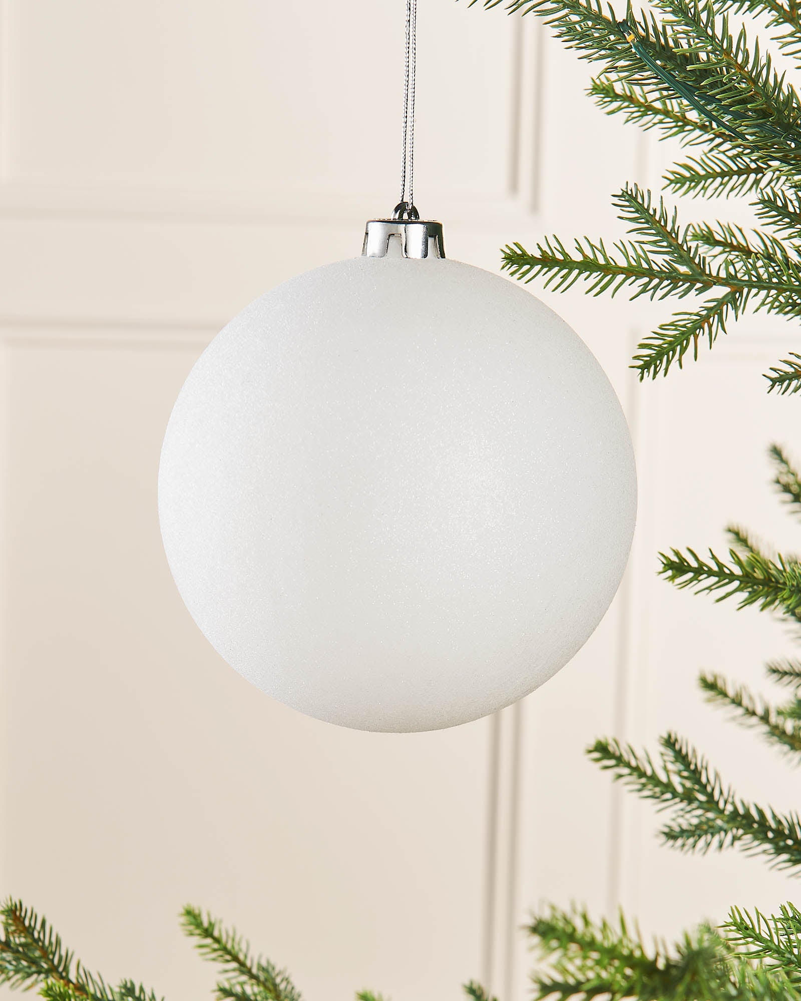 White Oversized Glitter Shatterproof Bauble, 15 cm