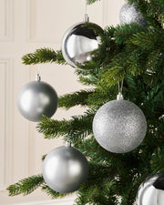 Set of 9 Shatterproof Baubles, Silver, 10 cm