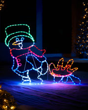 Pre-Lit Snowman with Fire, Silhouette, 117 cm
