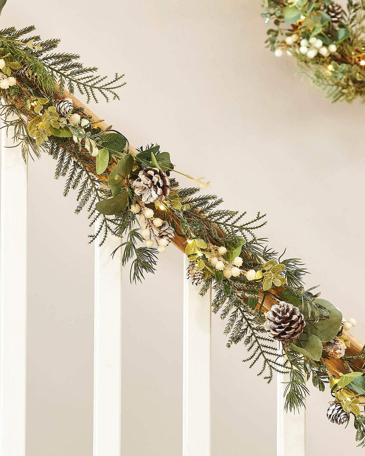 Pre-Lit Frosted Eucalyptus Garland & Wreath