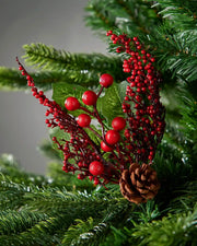 20 cm red artificial berries and pinecones tree pick styled in a Christmas tree