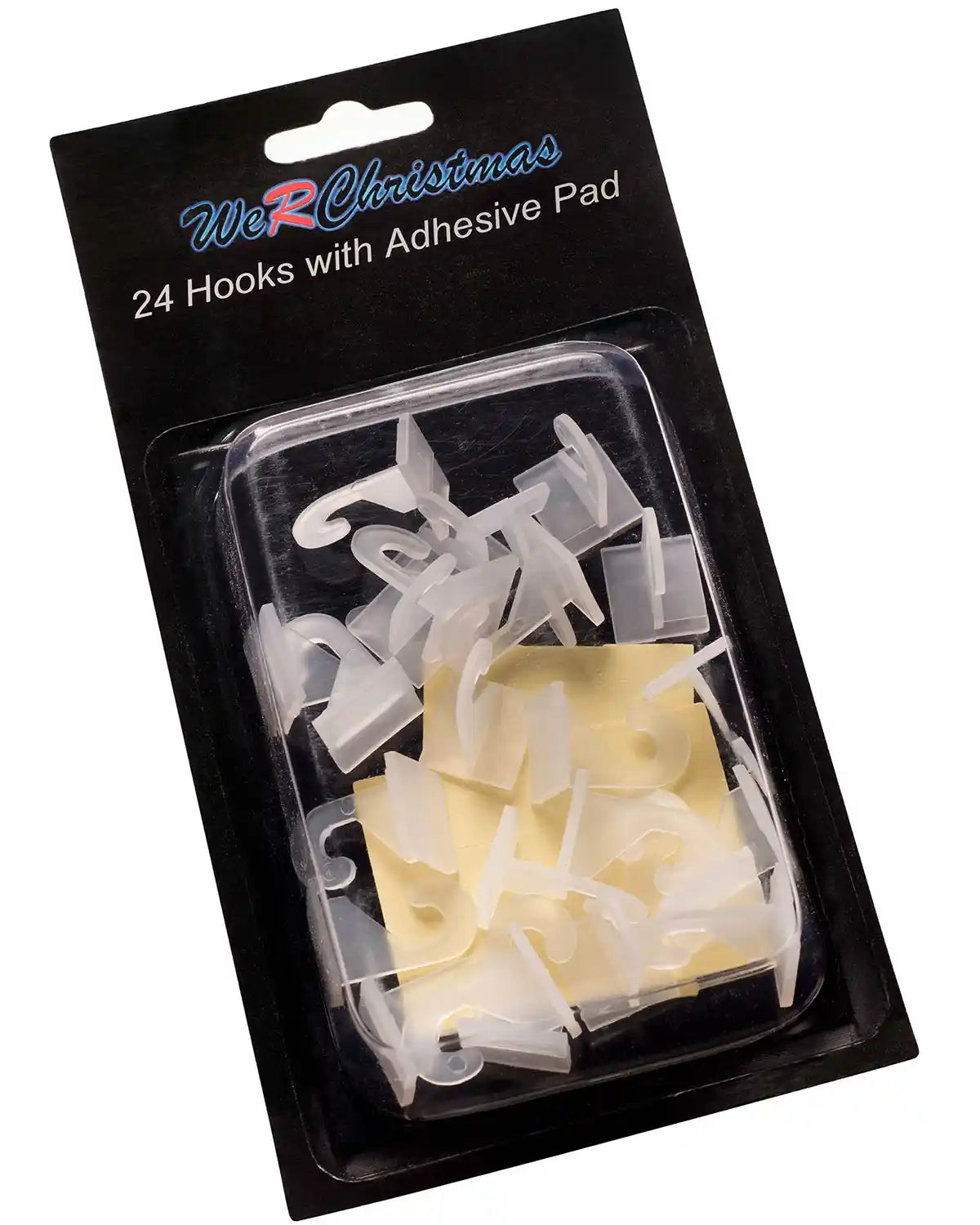 Pack of 24 garland hooks with adhesive pads on a white background