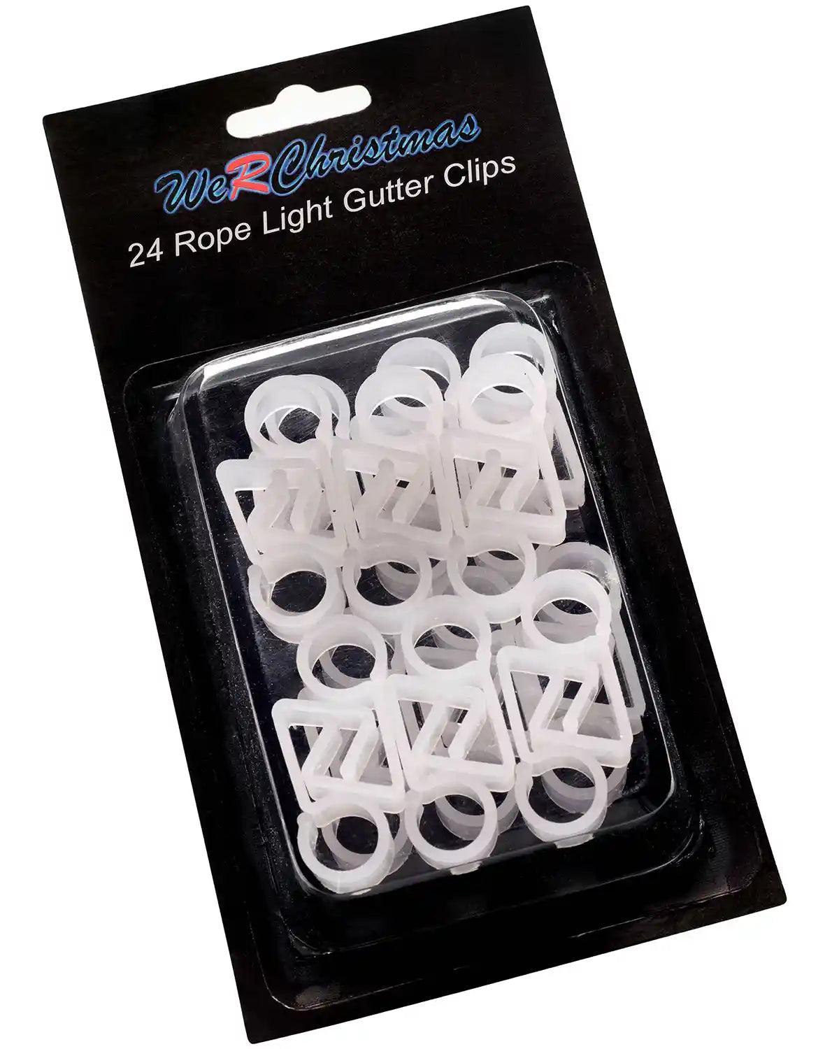 Pack of 24 rope light gutter hooks on a white background