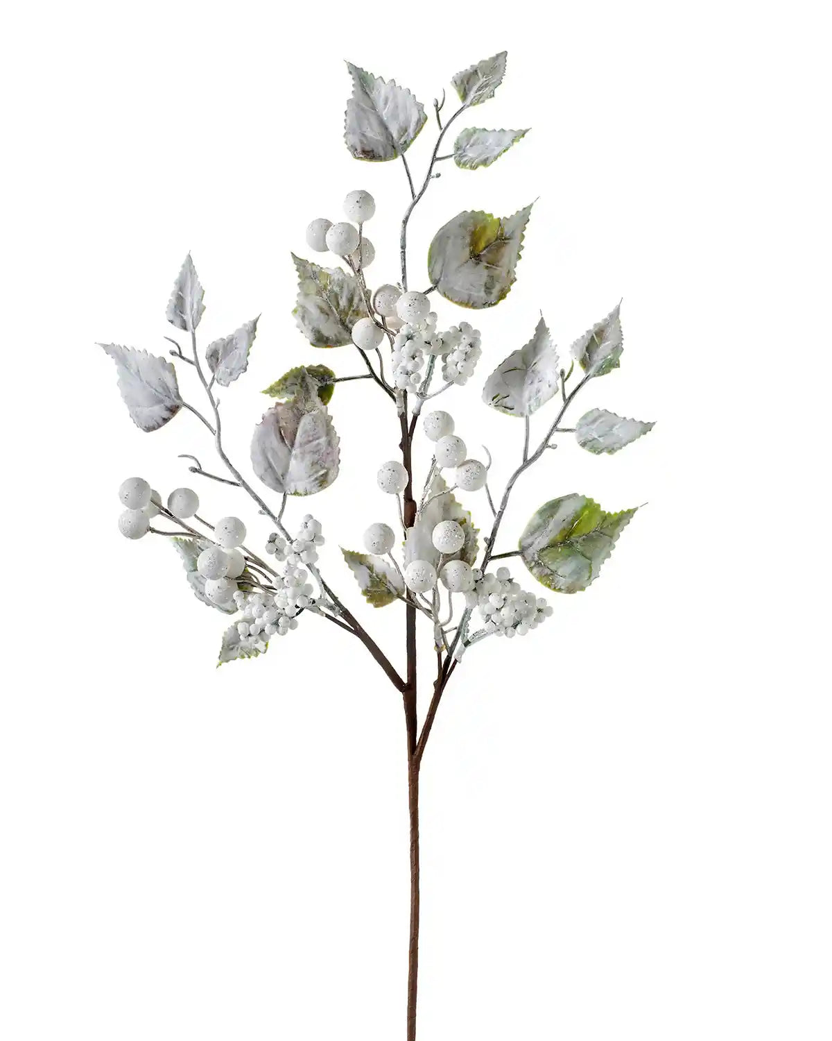 25 cm white artificial frosted berries pick on a white background