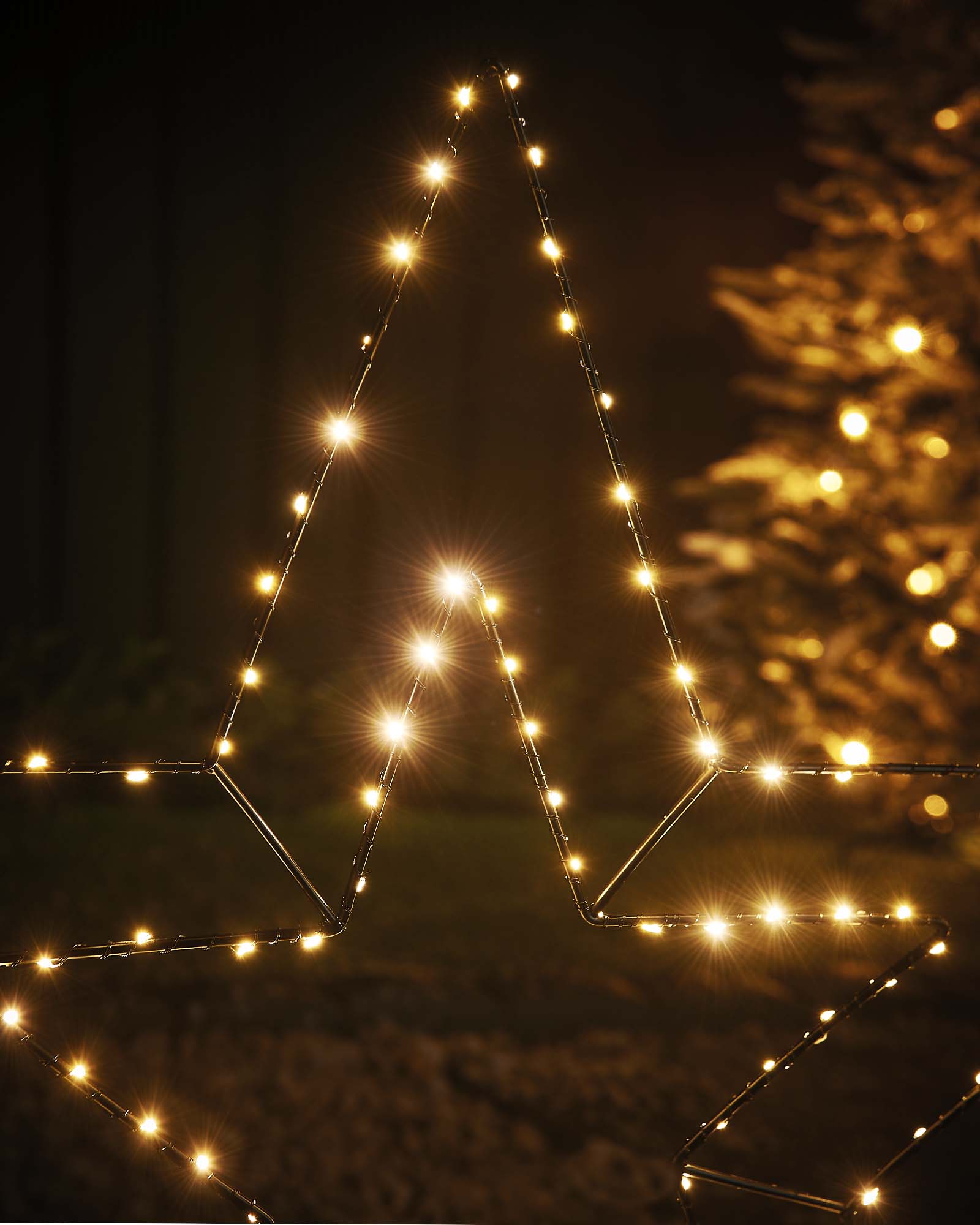 Black LED Christmas Star Light Silhouette, Warm White