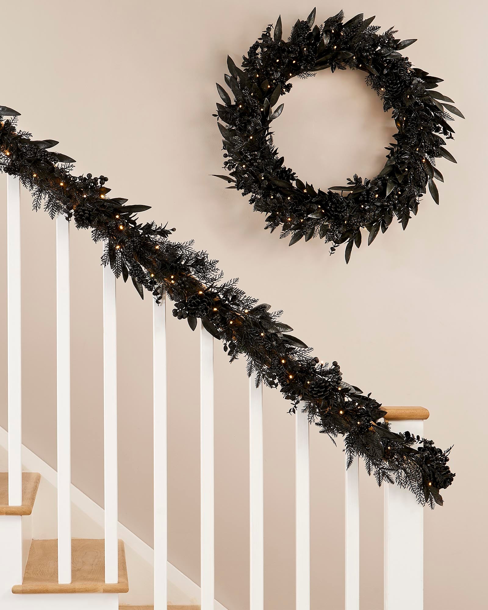 Pre-Lit Mixed Pine Black Garland, 9 ft