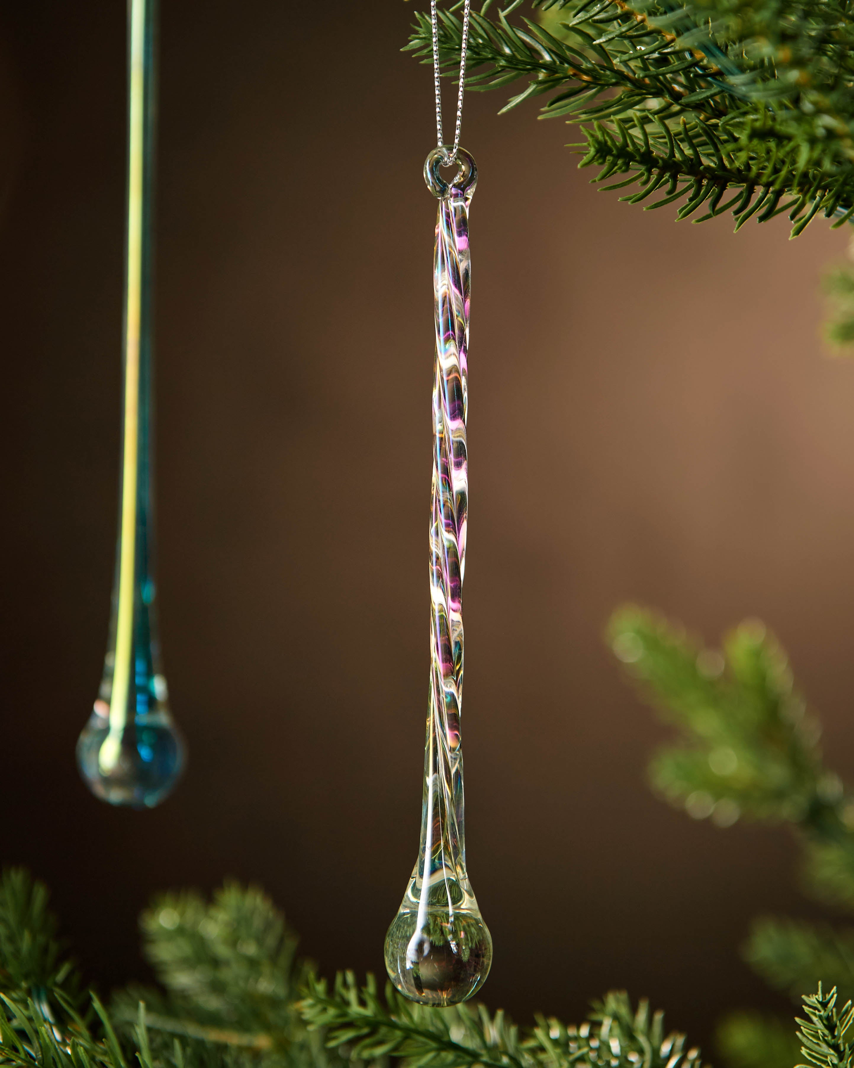 Set of 6 Iridescent Glass Teardrop Icicles, 25 cm