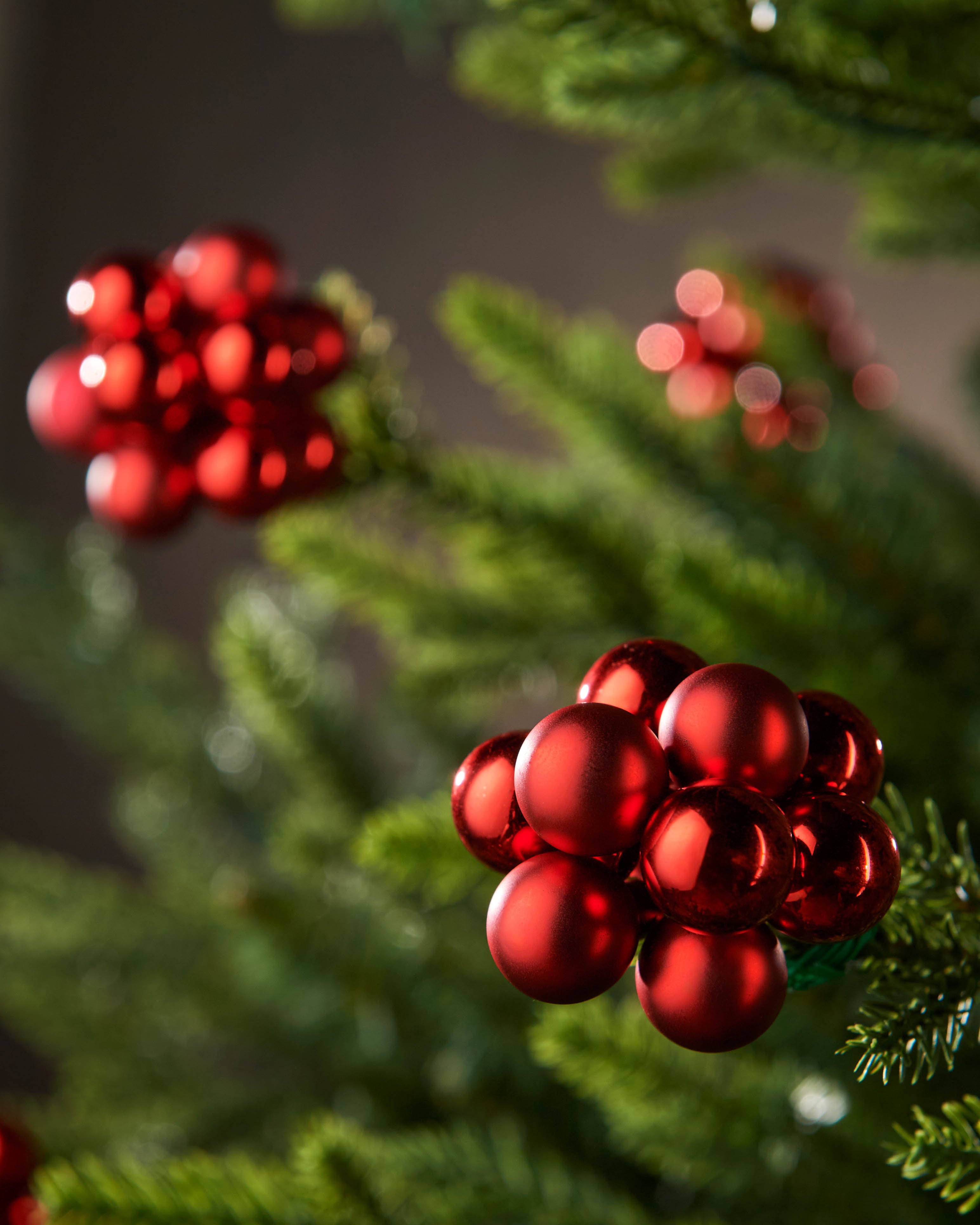Set of 10 Glass Berry Cluster Baubles, Christmas Red