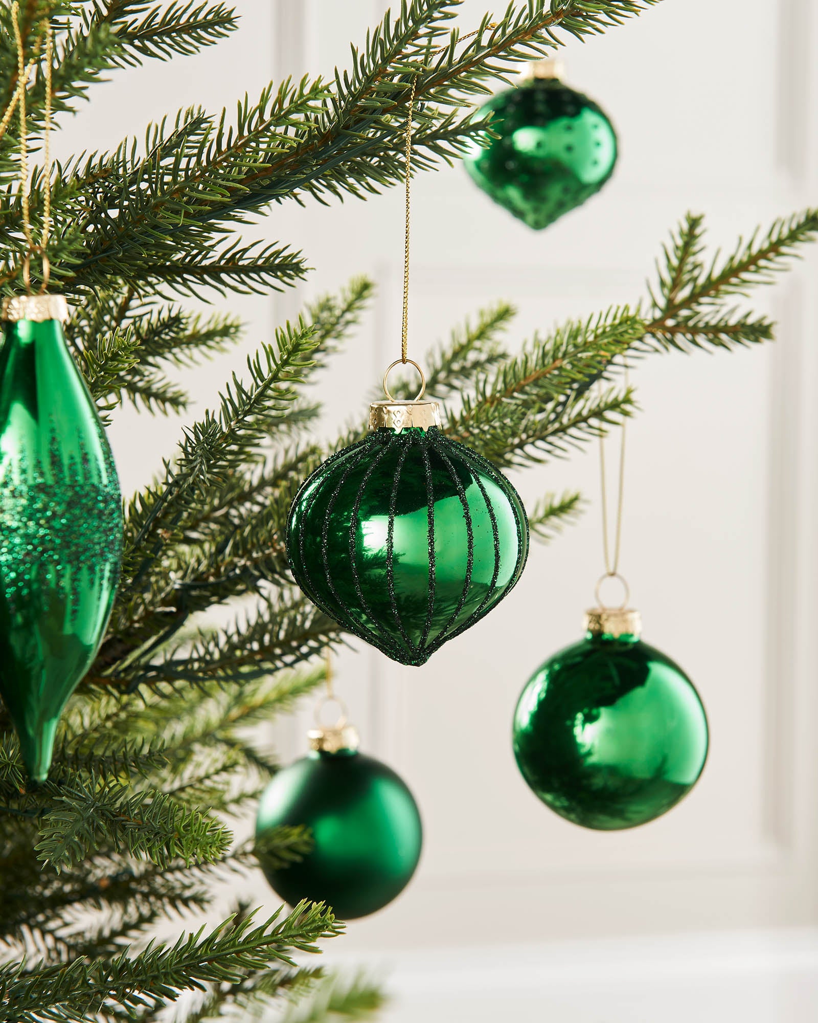 Twenty Christmas Green Glass Baubles