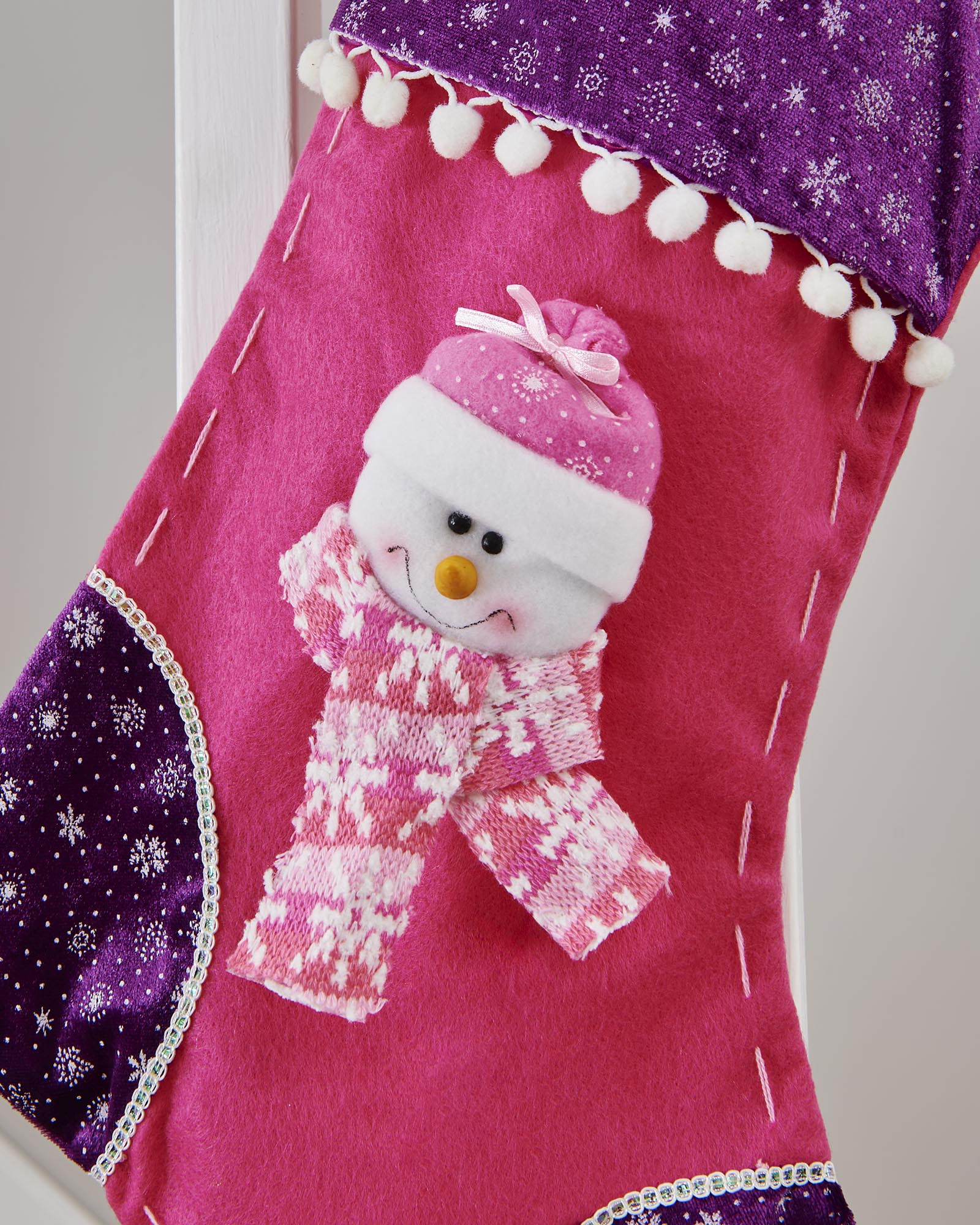 Snowman Stocking, Pink/Purple, 48 cm