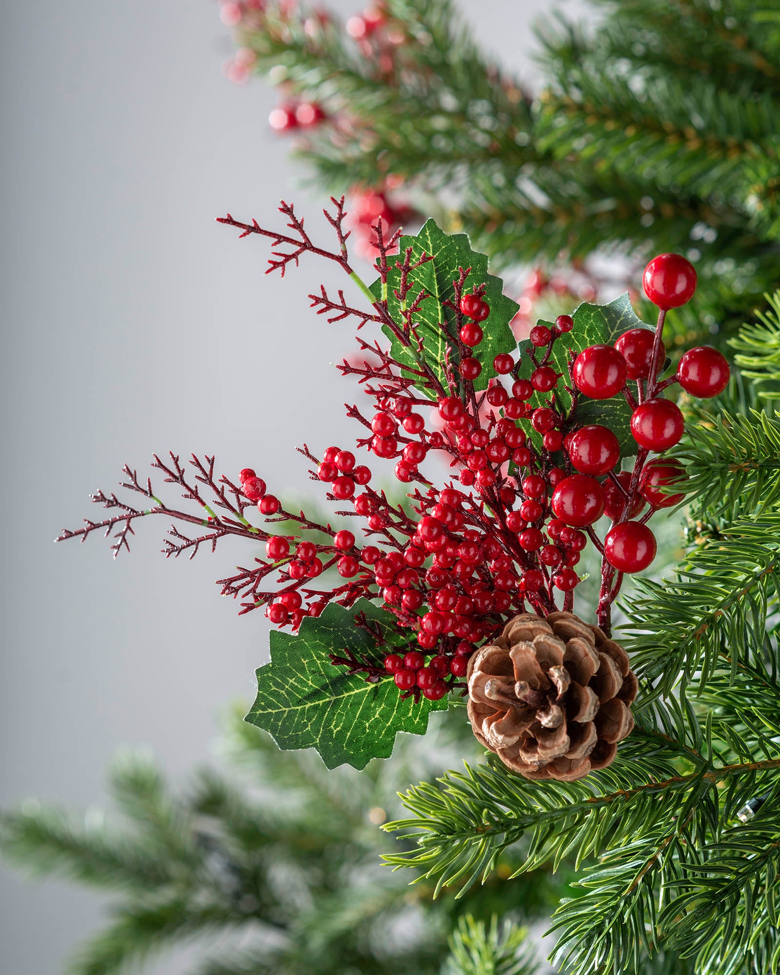 Red Artificial Berries and Pinecones Tree Pick, 20 cm