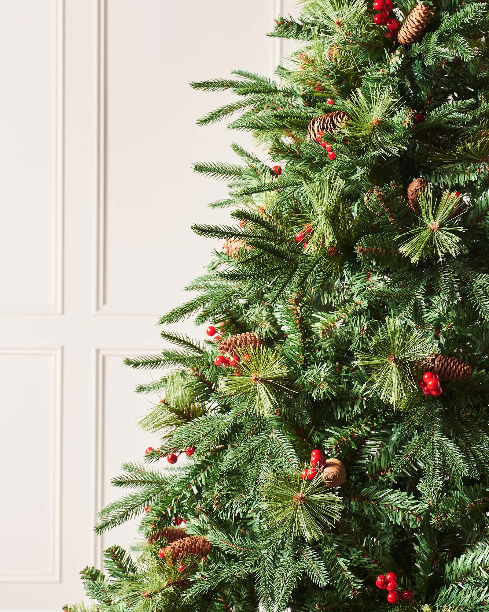 Decorated Mixed Tip Berries & Pinecones Christmas Tree, 7 ft