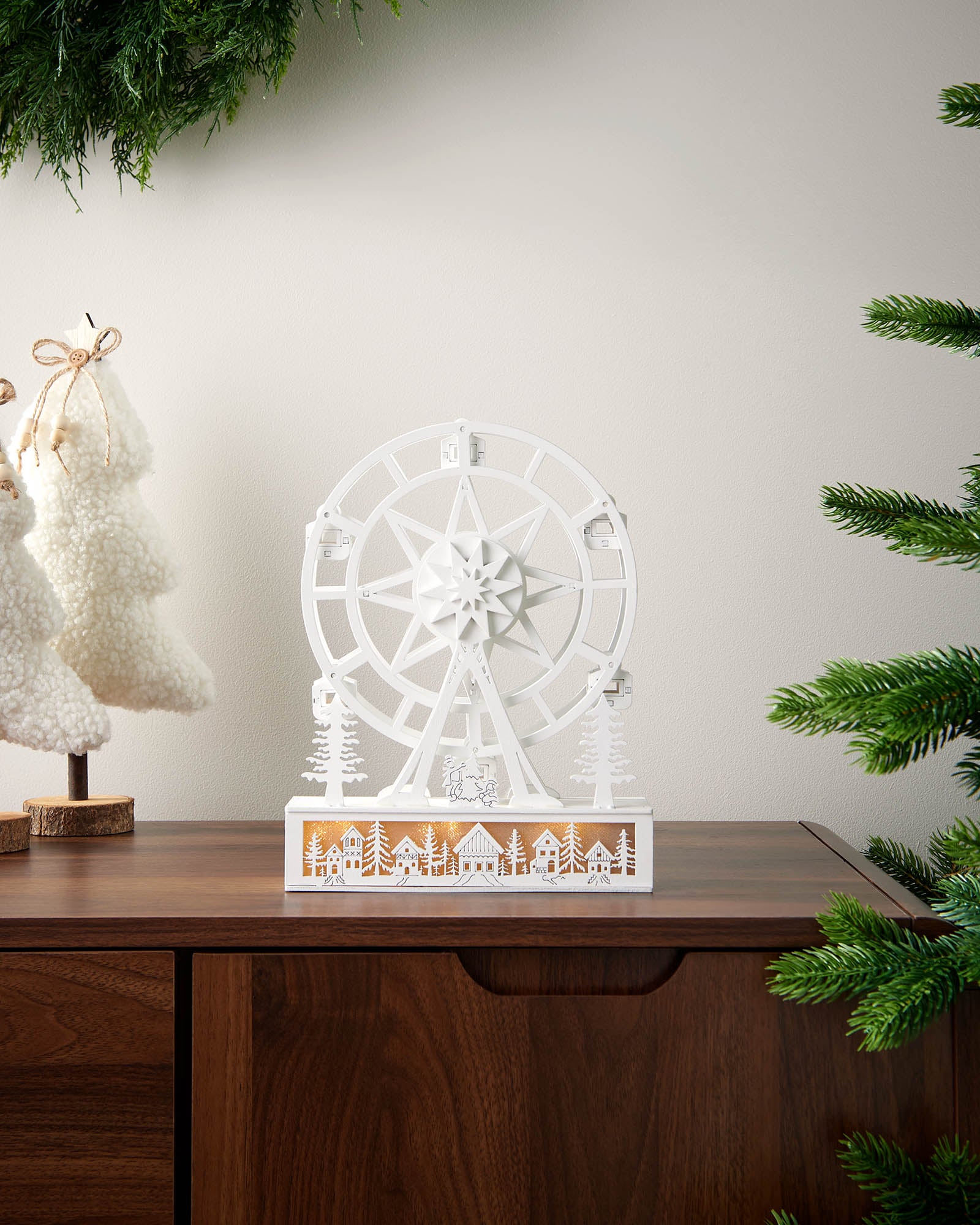 Pre-Lit Animated Wooden Ferris Wheel, 26 cm