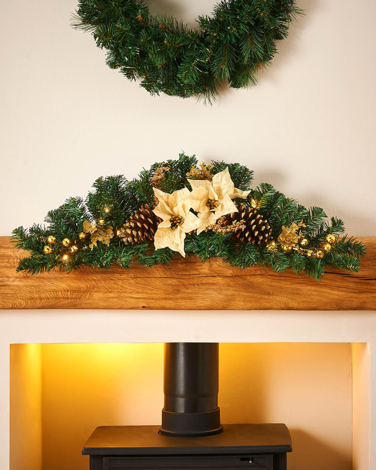 Pre-Lit Decorated Arch Garland, Cream/Gold, 3 ft