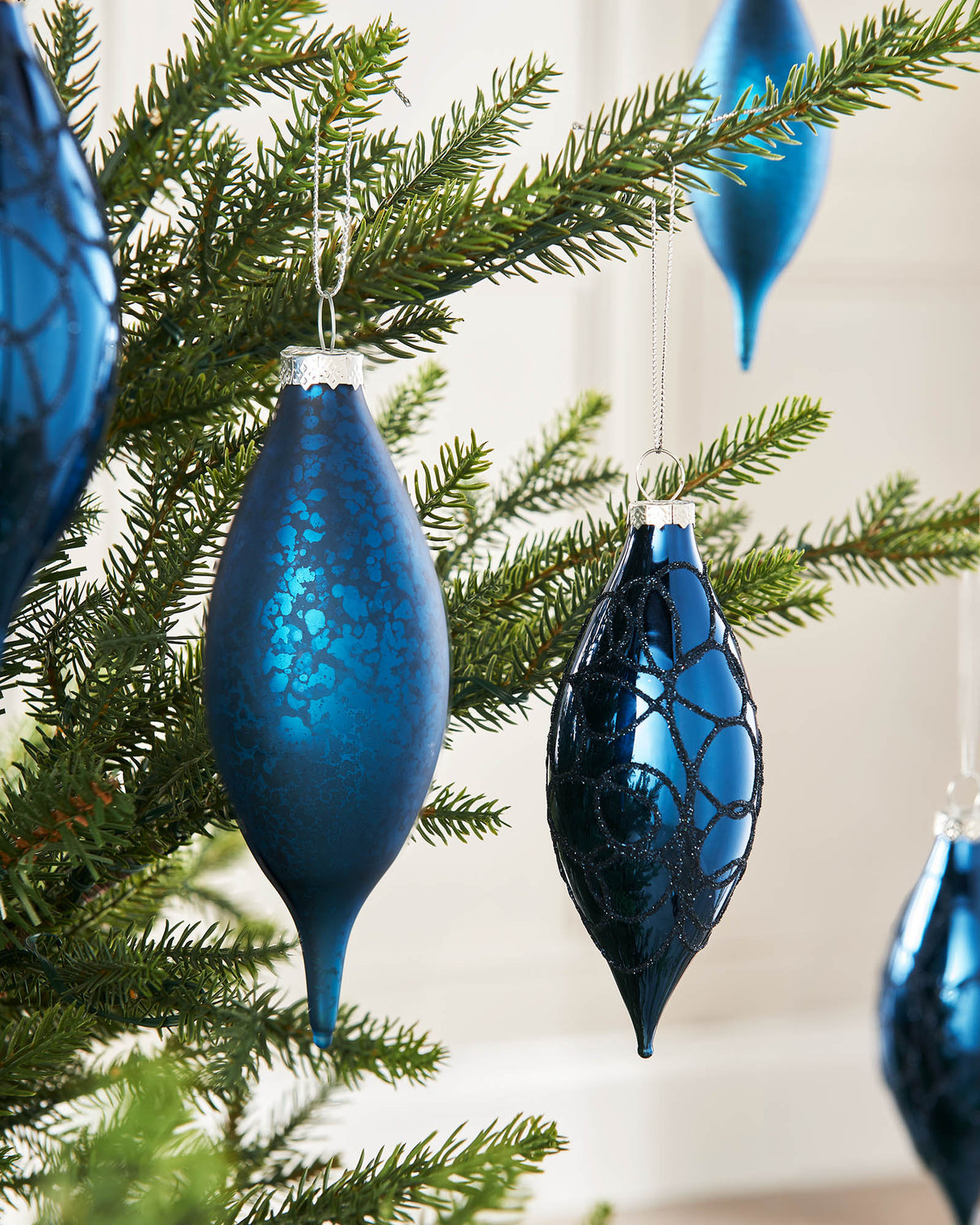 Navy Blue Glass Baubles, 5 Pack, 15 cm