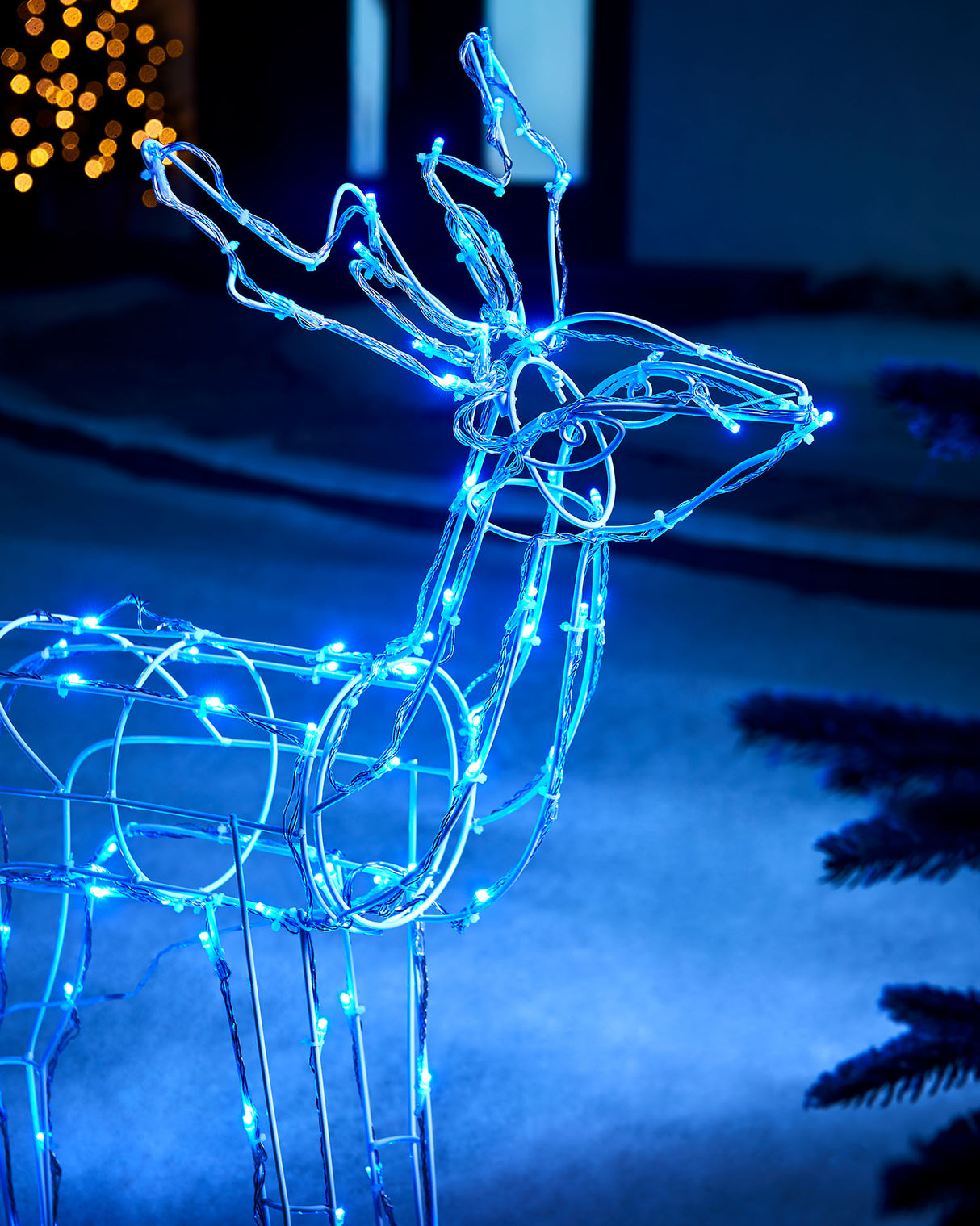 3D Twinkling Standing Reindeer Silhouette, Blue, 78 cm