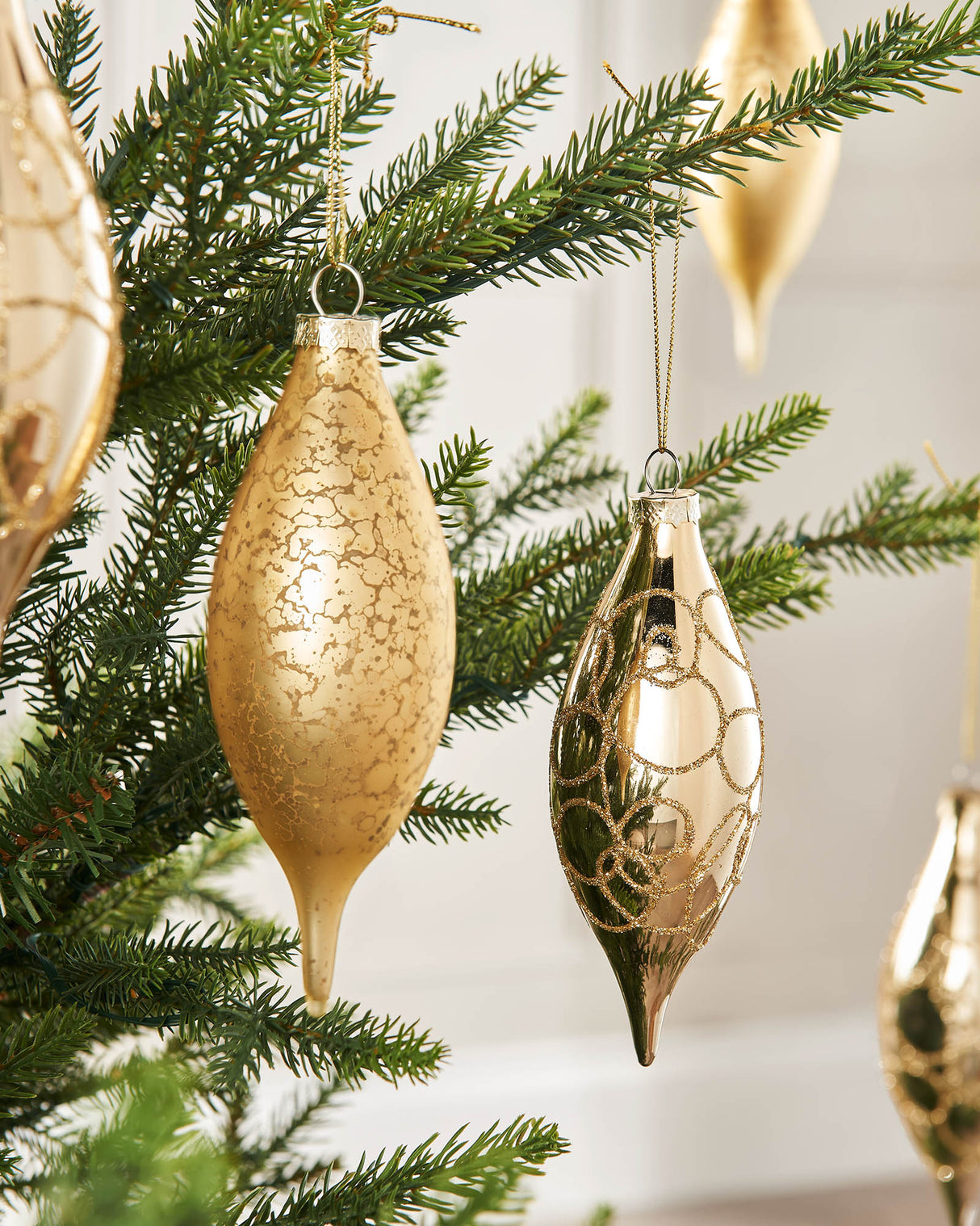 Pale Gold Glass Baubles, 5 Pack, 15 cm