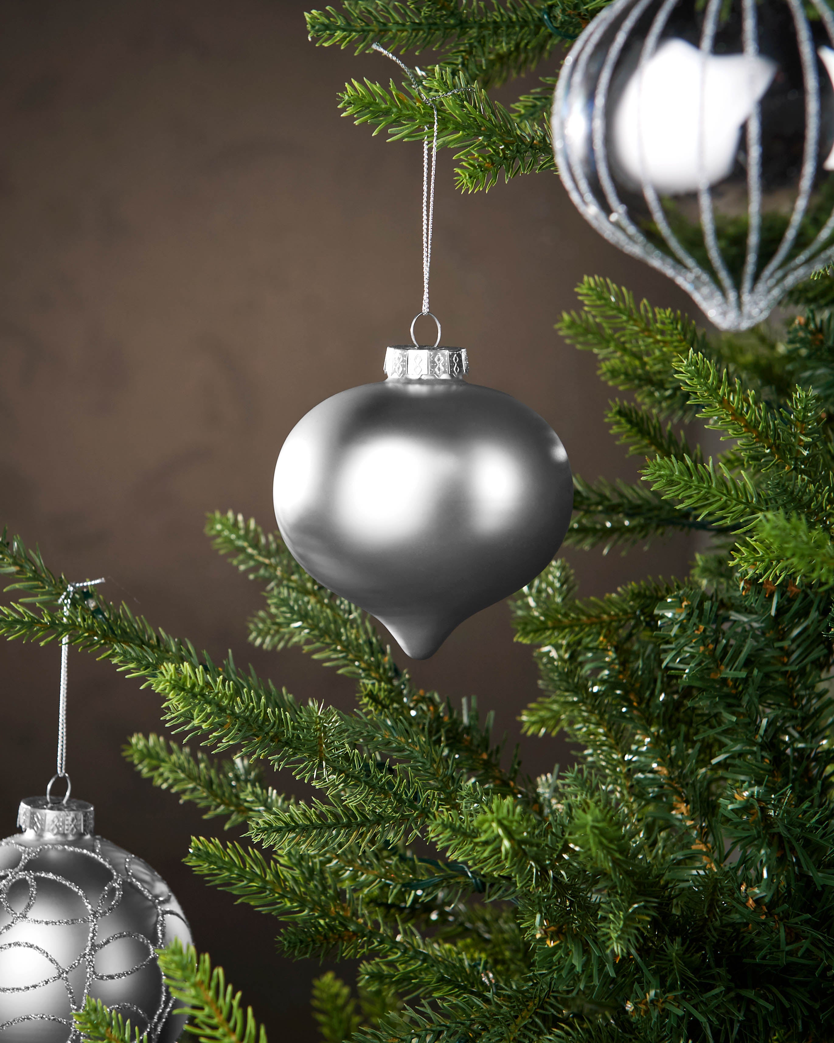 Set of 6 Glass Baubles, Silver, 10 cm
