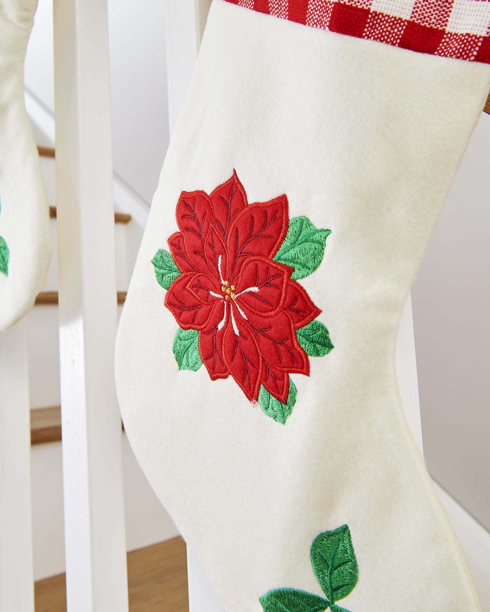 Poinsettia Embroidered Stocking, Red/White, 48 cm