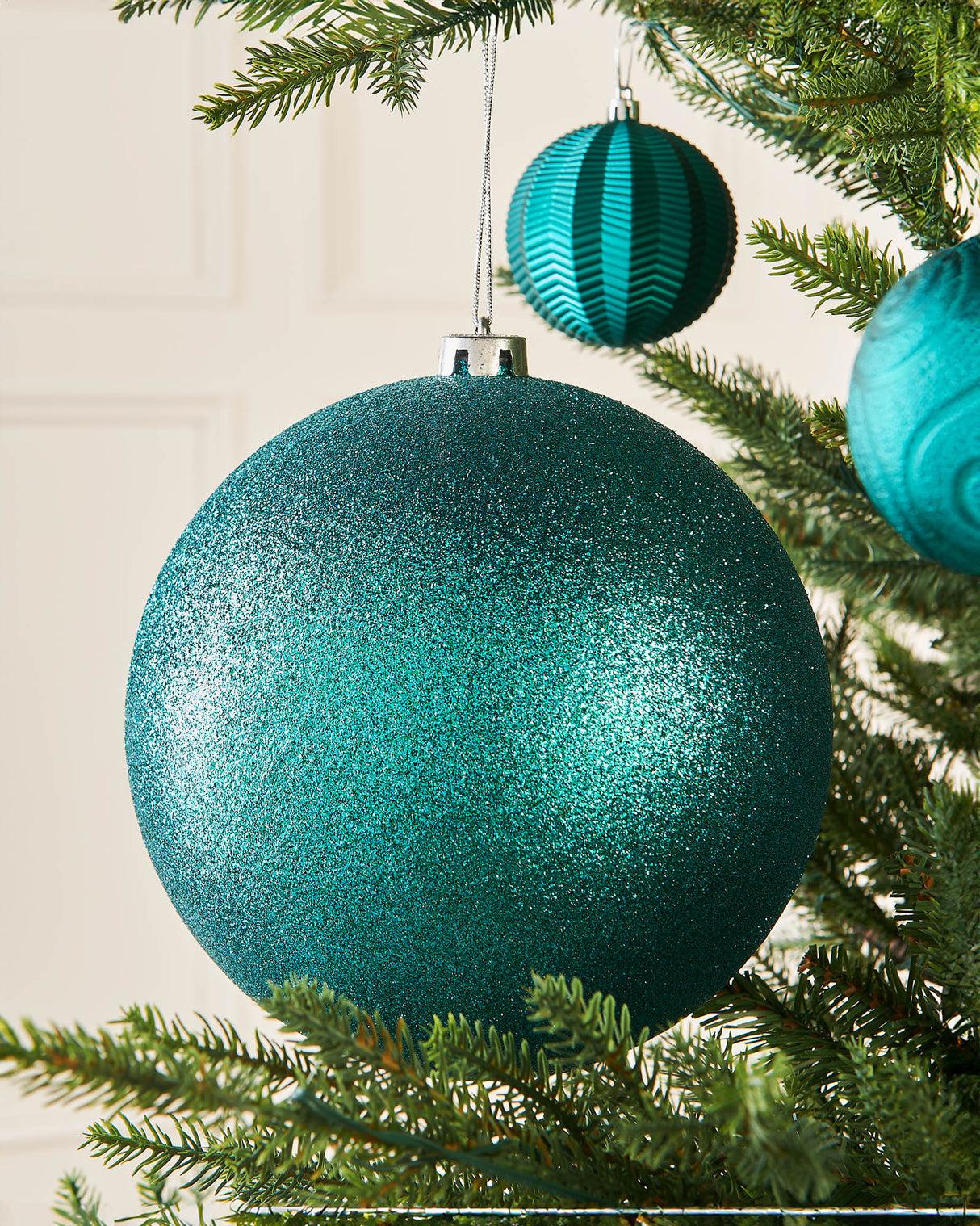 Teal Large Glitter Shatterproof Bauble, 20 cm