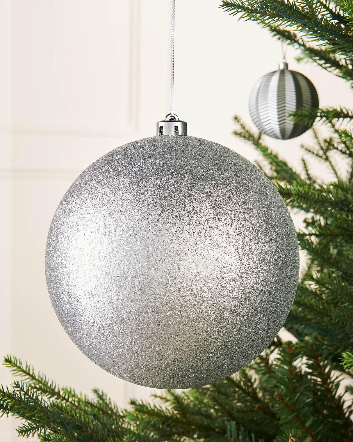 Silver Large Glitter Shatterproof Bauble, 20 cm