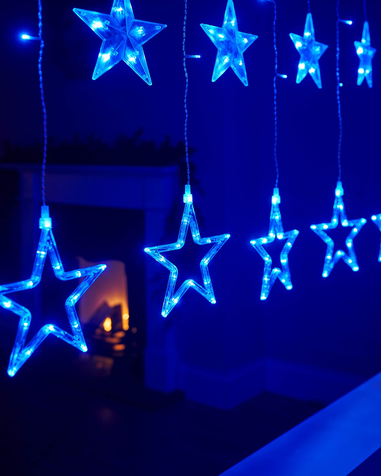 12 Flashing Star Curtain Net Light, Blue, 2 m