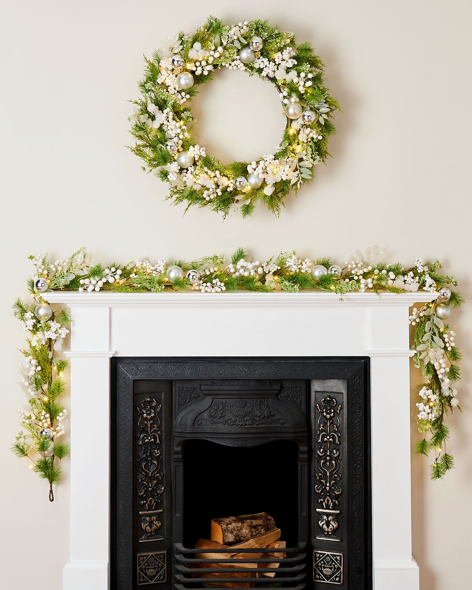 Pre-Lit White Berry Mixed Tip Garland, 9 ft