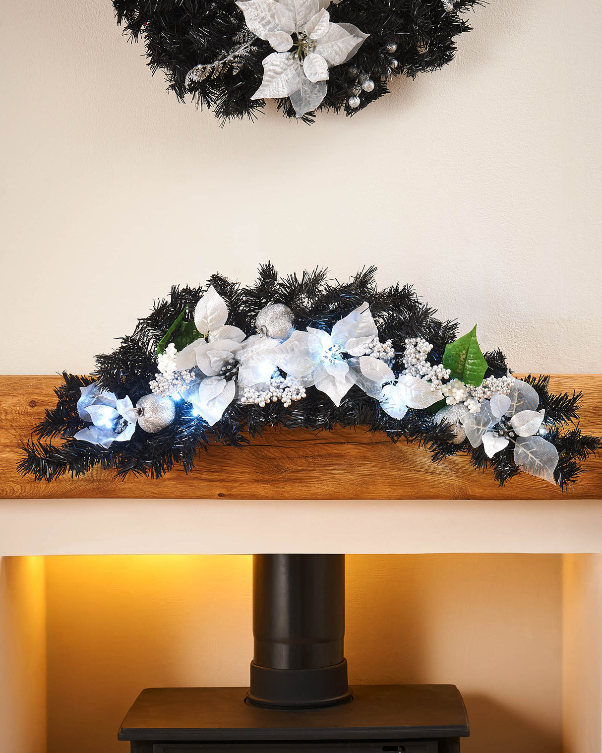 Pre-Lit Decorated Garland Arch, Black/Silver, 3 ft