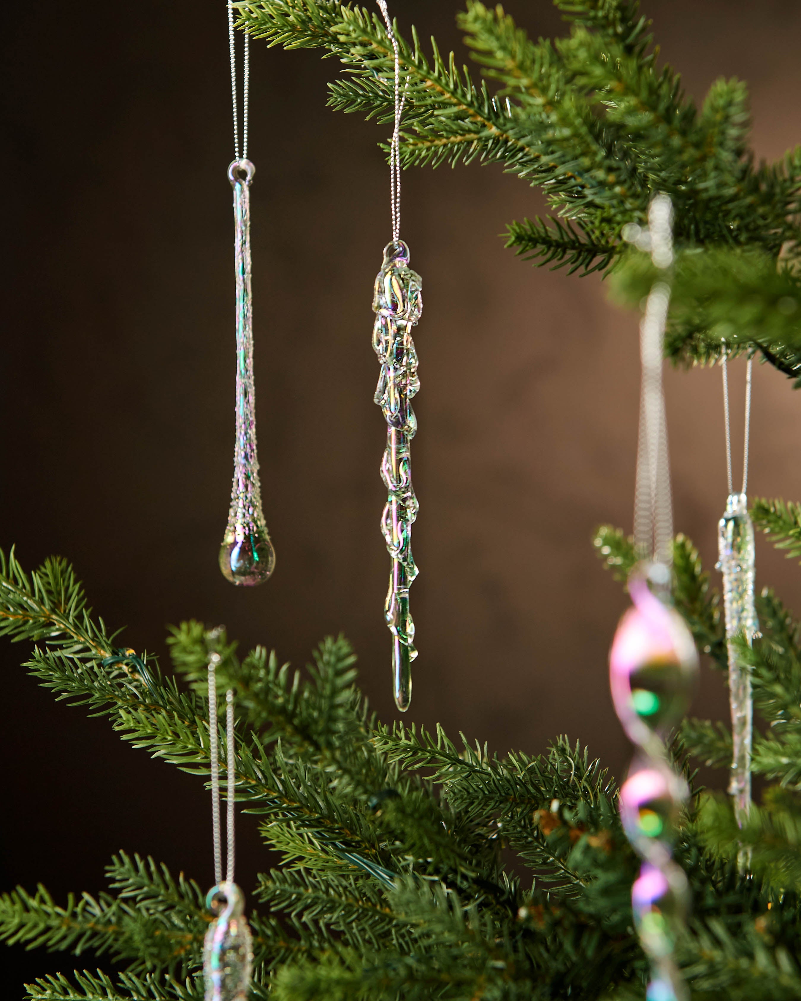 Set of 20 Iridescent Glass Icicle Decorations