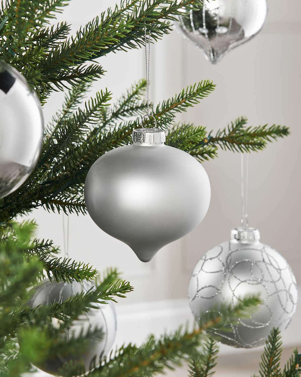 Silver Glass Baubles, 6 Pack, 10 cm