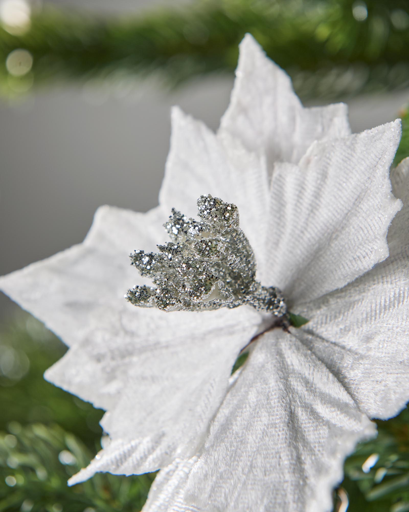 Set of 3 White Artificial Poinsettia Flowers with Clip, 12 cm