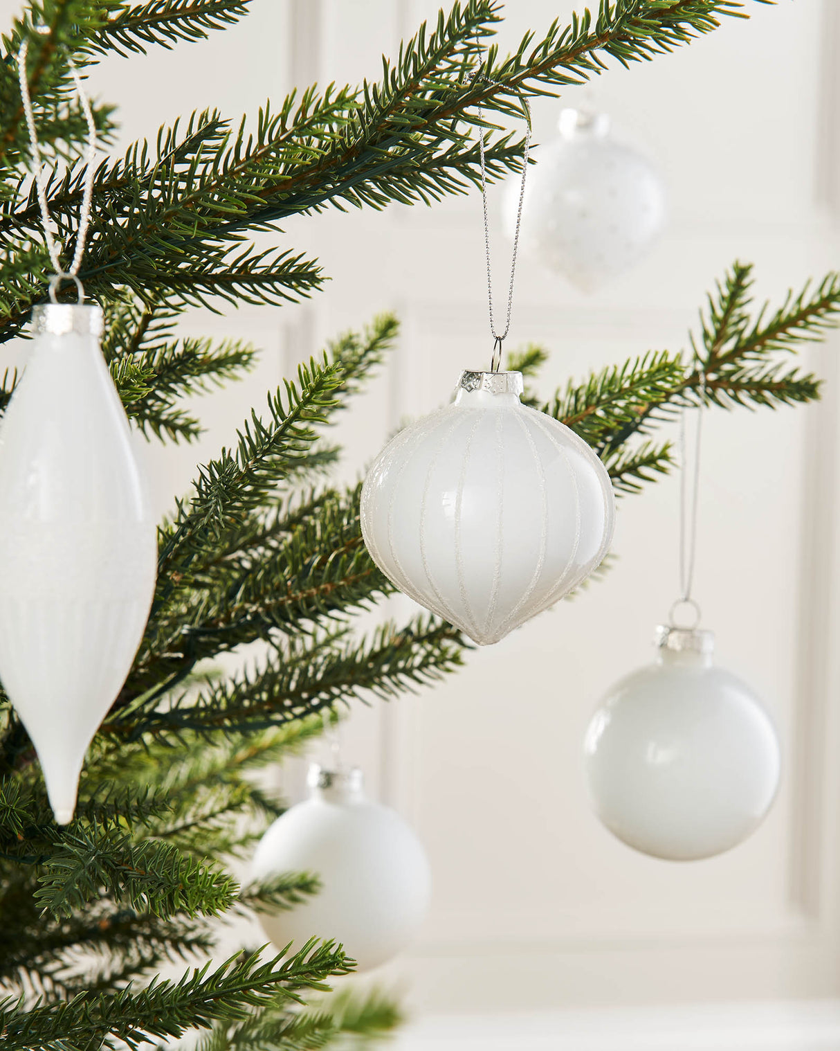 Twenty White Glass Baubles