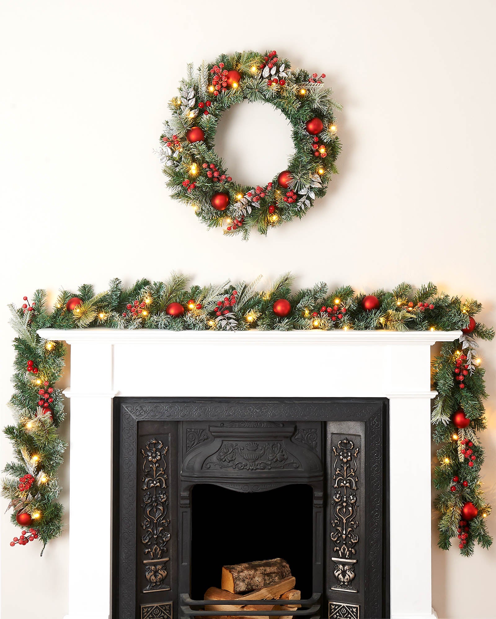 Pre-Lit Decorated Frosted Garland, 9ft