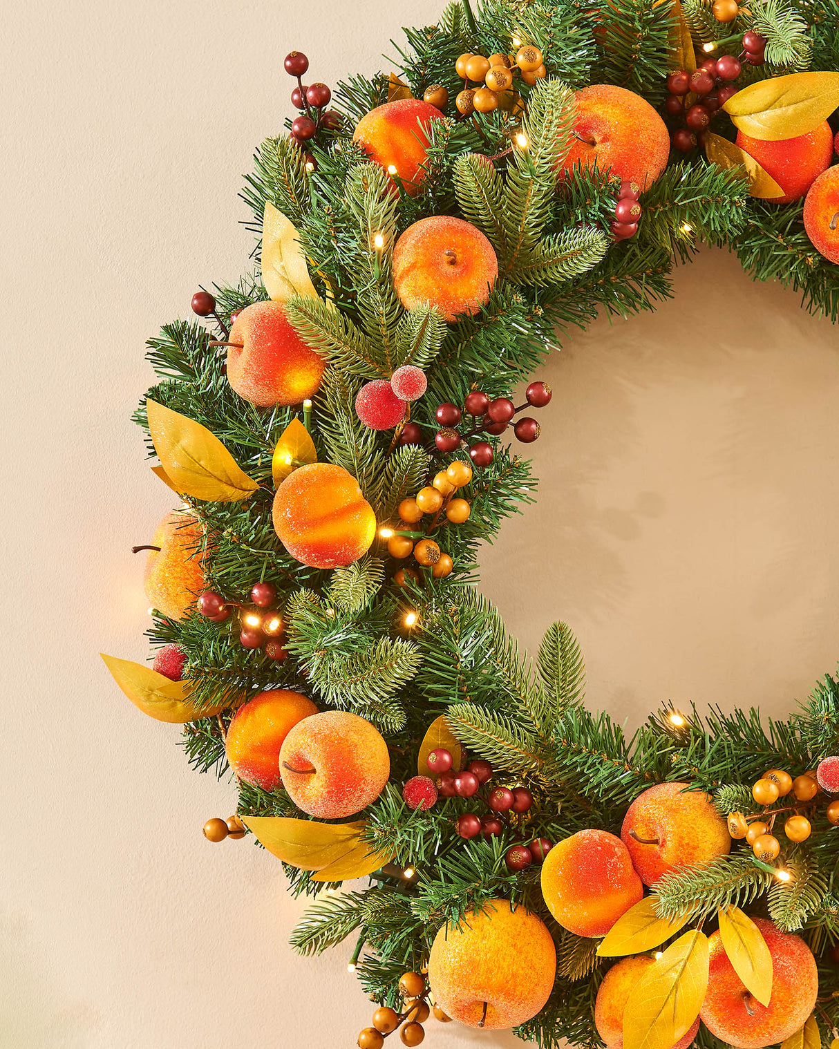 Pre-Lit Decorated Wreath, Apples & Peaches, 76 cm