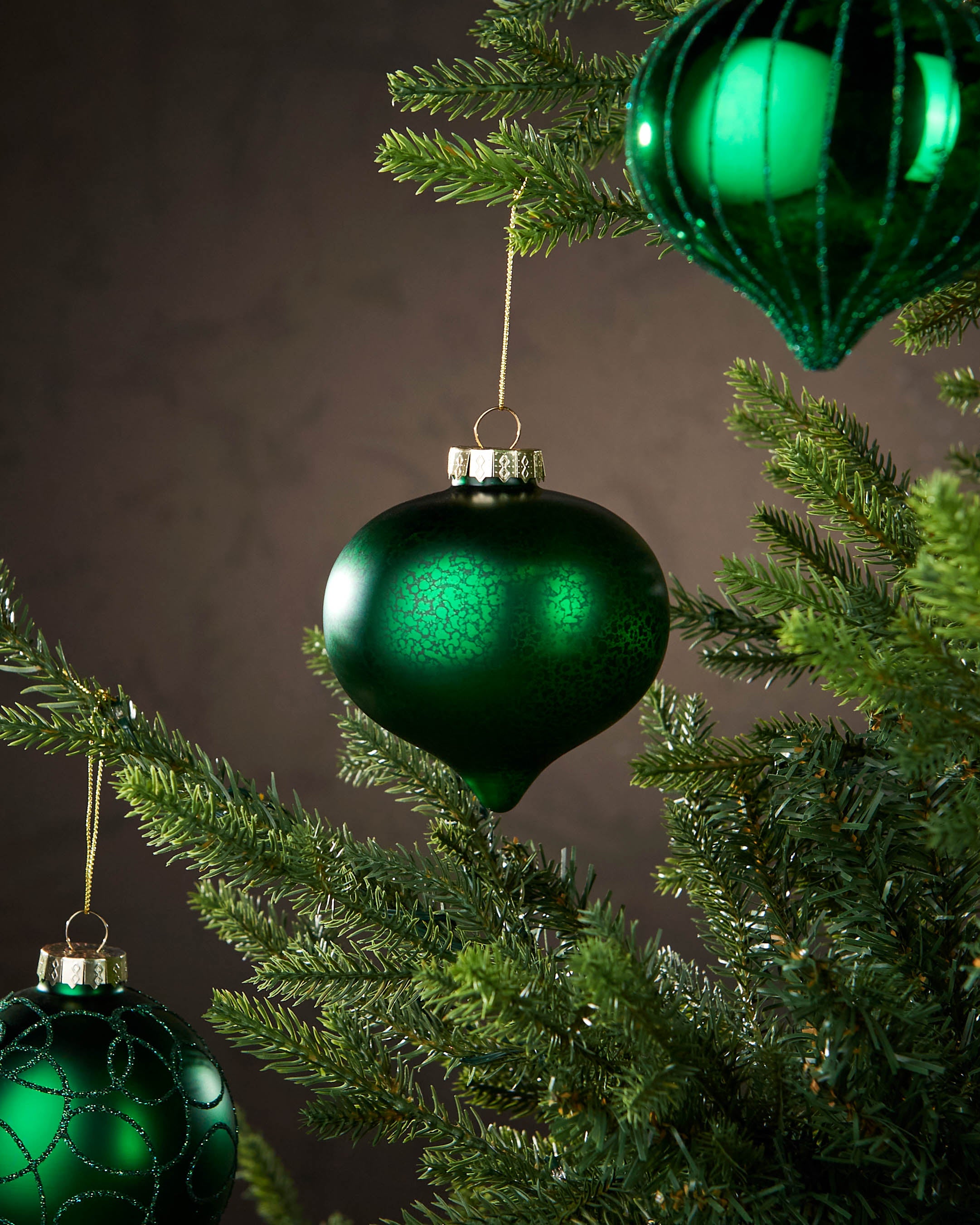 Set of 6 Glass Baubles, Christmas Green, 10 cm
